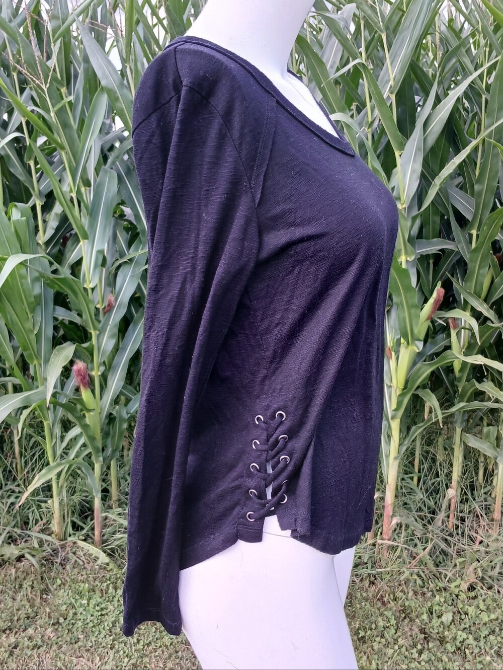 Mudd Black Long Sleeve Lace-Up Side Shirt Top juniors womens size M goth punk